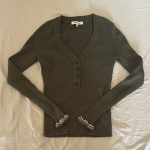 Madewell Olive Button Down Ribbed Top